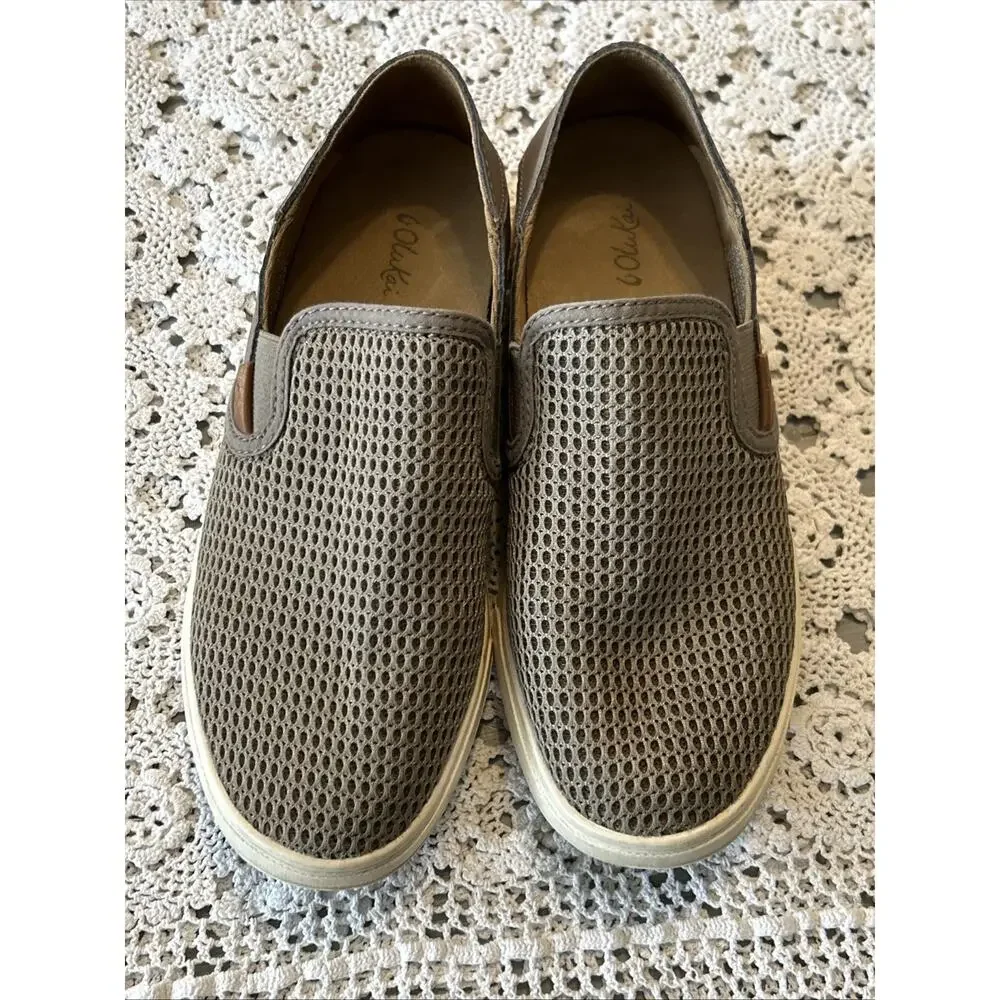 OluKai Women's Taupe Mesh Slip-On Flats